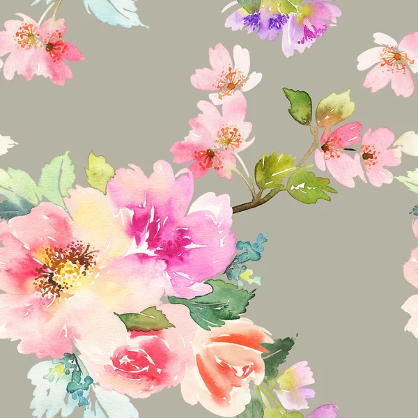 Çiçekler suluboya ile Seamless modeli. Yumuşak renkler.