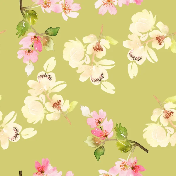 Seamless pattern with flowers watercolor. Gentle colors. — Stock Photo, Image