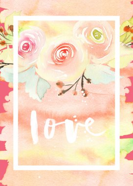 Çiçekli tebrik kartı. Pastel renkler. El yapımı.