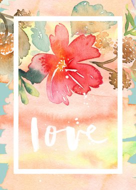 Çiçekli tebrik kartı. Pastel renkler. El yapımı.