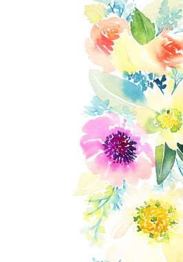 Çiçekli tebrik kartı. Pastel renkler. El yapımı.