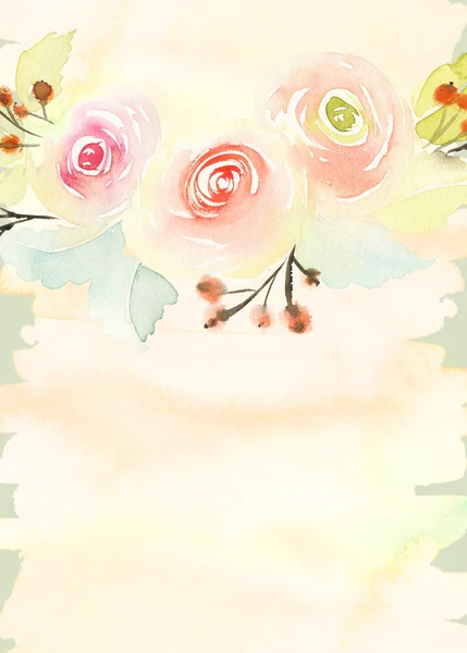 Gratulationskort med blommor. Pastellfärger. Handgjorda. — Stockfoto