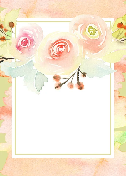 Greeting card with flowers. Pastel colors. Handmade. — Stock Photo, Image