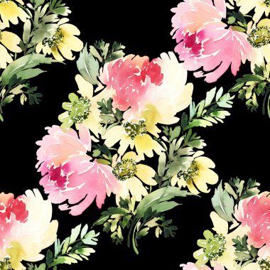 Çiçekler suluboya ile Seamless modeli. Yumuşak renkler.