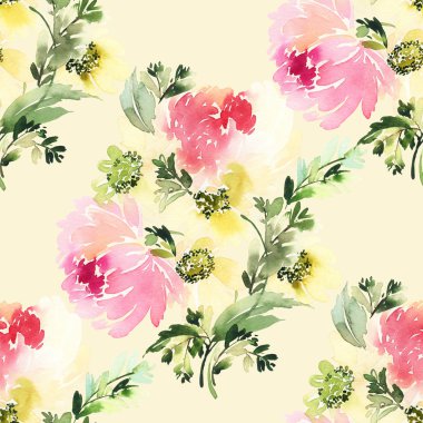 Çiçekler suluboya ile Seamless modeli. Yumuşak renkler.