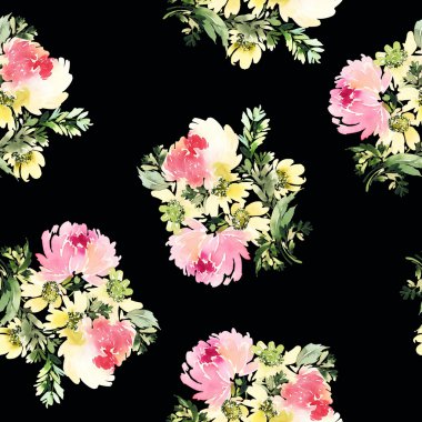 Çiçekler suluboya ile Seamless modeli. Yumuşak renkler.