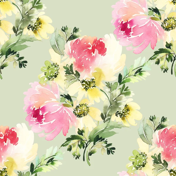 Seamless pattern with flowers watercolor. Gentle colors. — Stock Photo, Image