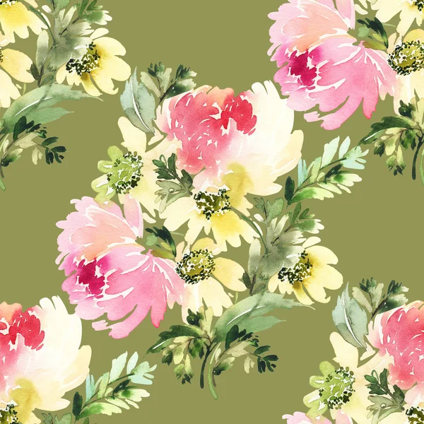 Seamless pattern with flowers watercolor. Gentle colors. — Stock Photo, Image