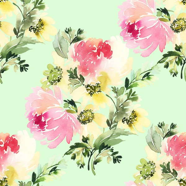 Seamless pattern with flowers watercolor. Gentle colors. — Stock Photo, Image