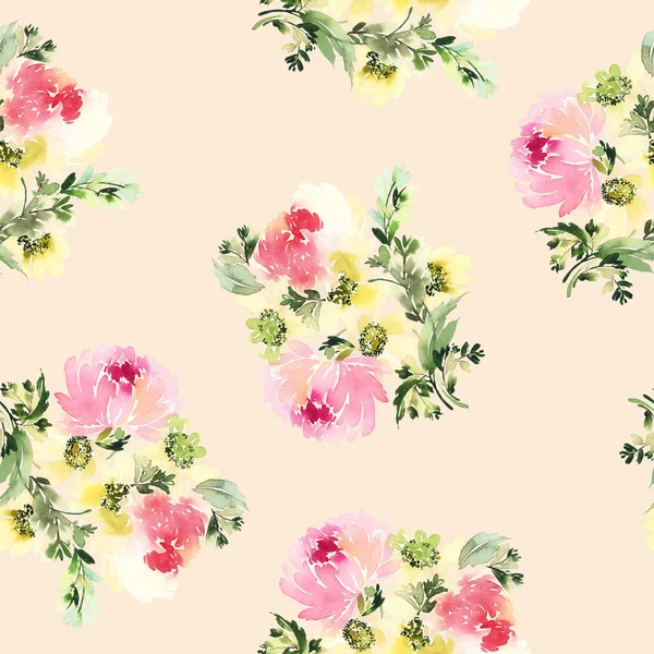 Seamless pattern with flowers watercolor. Gentle colors. — Stock Photo, Image