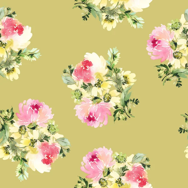 Seamless pattern with flowers watercolor. Gentle colors. — Stock Photo, Image