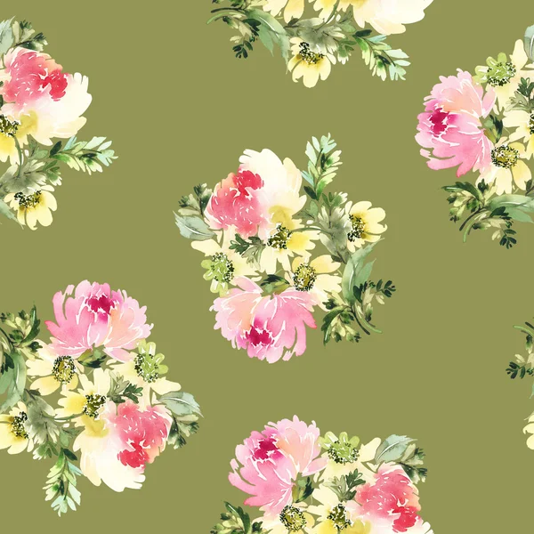 Seamless pattern with flowers watercolor. Gentle colors. — Stock Photo, Image