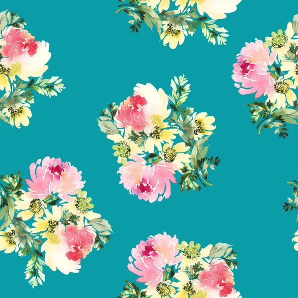 Seamless pattern with flowers watercolor. Gentle colors. — Stock Photo, Image