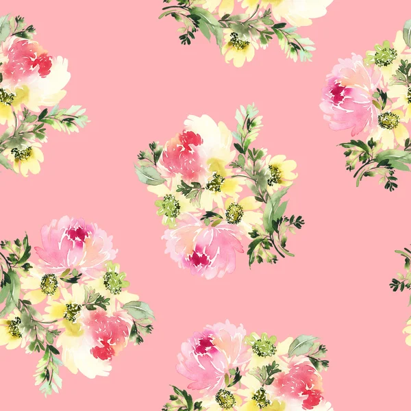 Seamless pattern with flowers watercolor. Gentle colors. — Stock Photo, Image