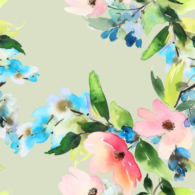 Çiçekler suluboya ile Seamless modeli. Yumuşak renkler.