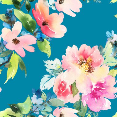 Çiçekler suluboya ile Seamless modeli. Yumuşak renkler.