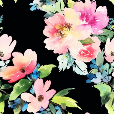 Çiçekler suluboya ile Seamless modeli. Yumuşak renkler.