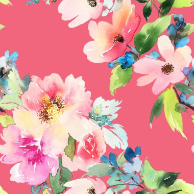 Çiçekler suluboya ile Seamless modeli. Yumuşak renkler.