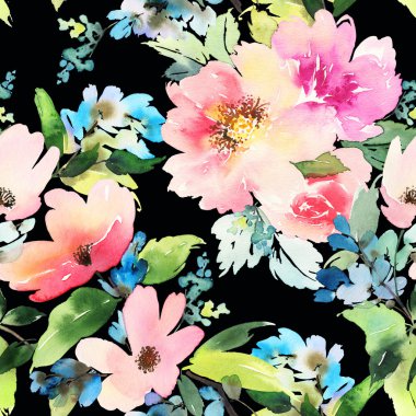 Çiçekler suluboya ile Seamless modeli. Yumuşak renkler.