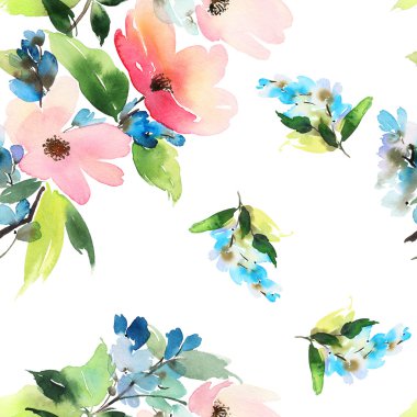 Çiçekler suluboya ile Seamless modeli. Yumuşak renkler. Erkek 