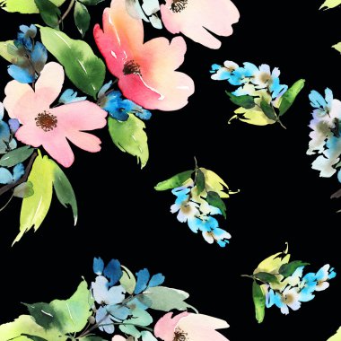 Çiçekler suluboya ile Seamless modeli. Yumuşak renkler.