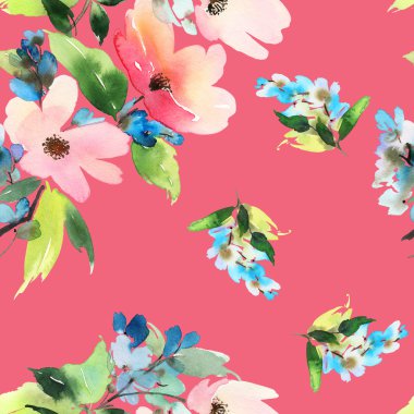 Çiçekler suluboya ile Seamless modeli. Yumuşak renkler.