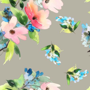 Çiçekler suluboya ile Seamless modeli. Yumuşak renkler.