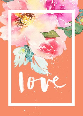 Çiçekli tebrik kartı. Pastel renkler. El yapımı. Suluboya 