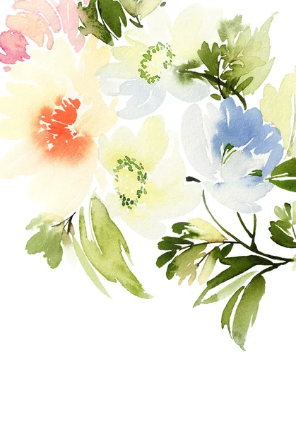 Kartkę z życzeniami z kwiatami. Pastelowe kolory. Ręcznie robione. — Zdjęcie stockowe