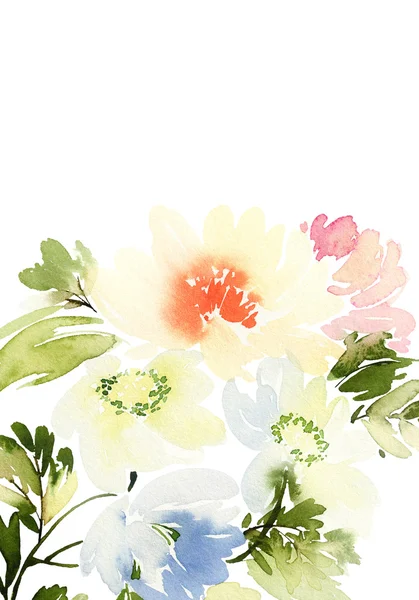 Gratulationskort med blommor. Pastellfärger. Handgjorda. — Stockfoto