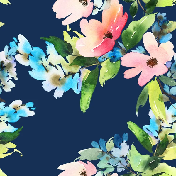 花の水彩画とのシームレスなパターン。優しい色使い. — ストック写真