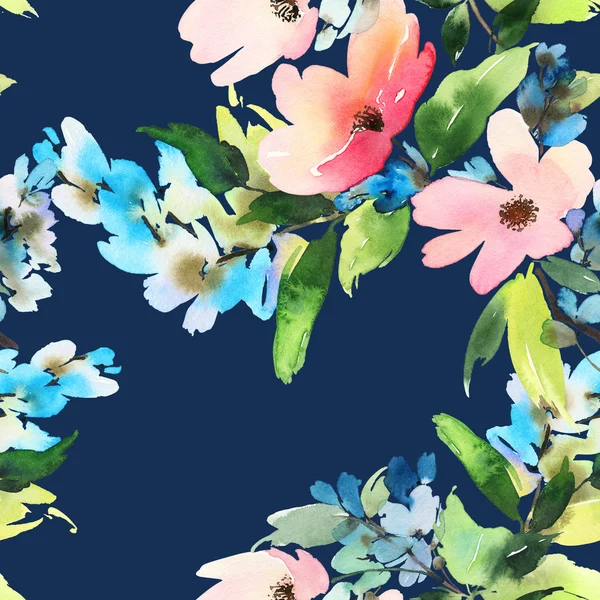 Modello senza soluzione di continuità con fiori acquerello. Colori tenui . — Foto Stock