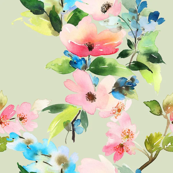 Χωρίς ραφή πρότυπο με λουλούδια ακουαρέλα. Απαλή χρώματα. — Φωτογραφία Αρχείου