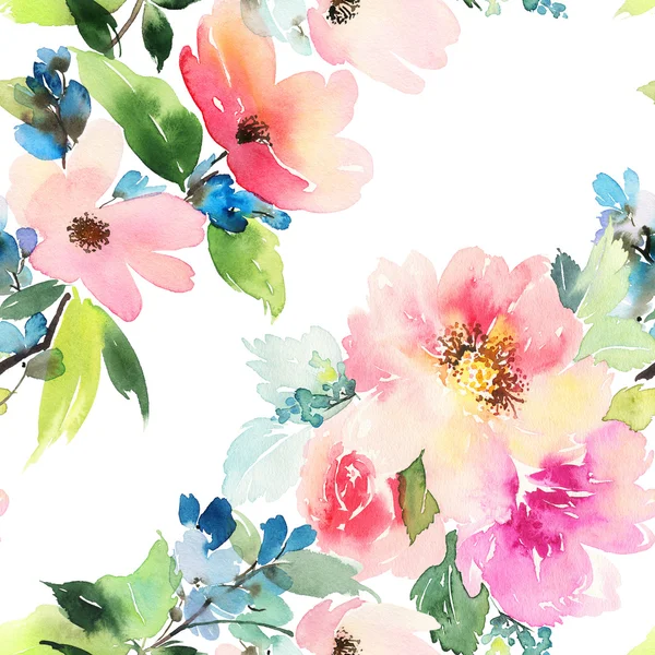 Χωρίς ραφή πρότυπο με λουλούδια ακουαρέλα. Απαλή χρώματα. — Φωτογραφία Αρχείου