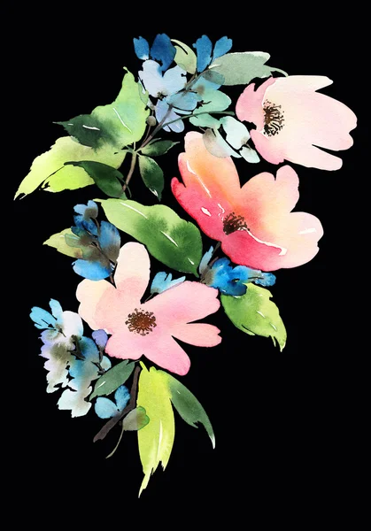 Wenskaart met bloemen. Pastel kleuren. Handgemaakte. Aquarel — Stockfoto