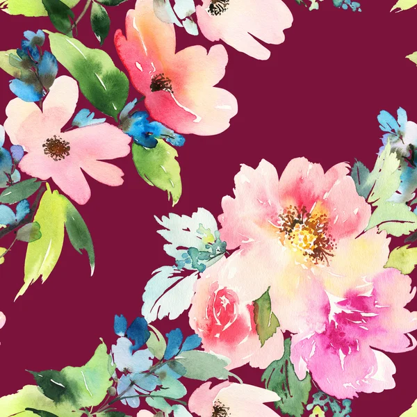 花の水彩画とのシームレスなパターン。優しい色使い. — ストック写真