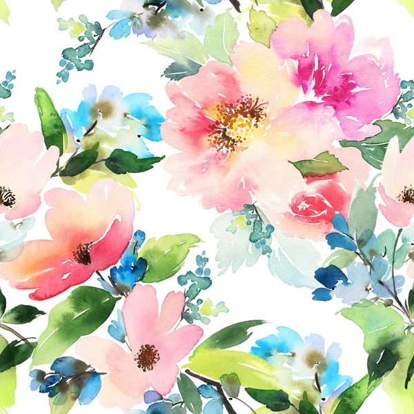 Bezešvé vzor s akvarely květin. Jemné barvy. — Stock fotografie