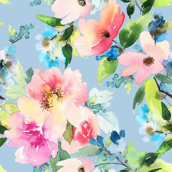 Seamless pattern with flowers watercolor. Gentle colors. — Stock Photo, Image