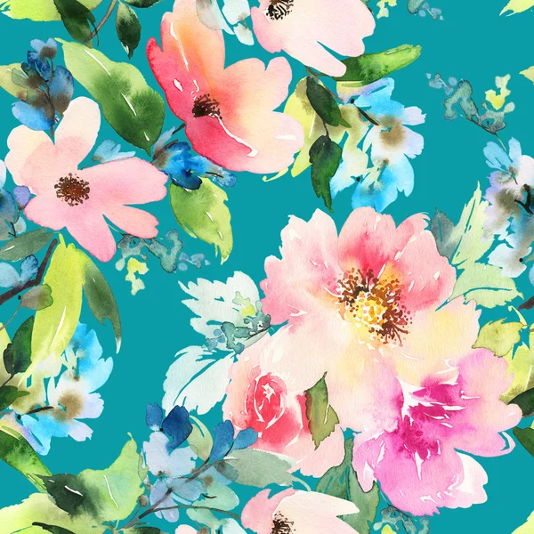 Modello senza soluzione di continuità con fiori acquerello. Colori tenui . — Foto Stock