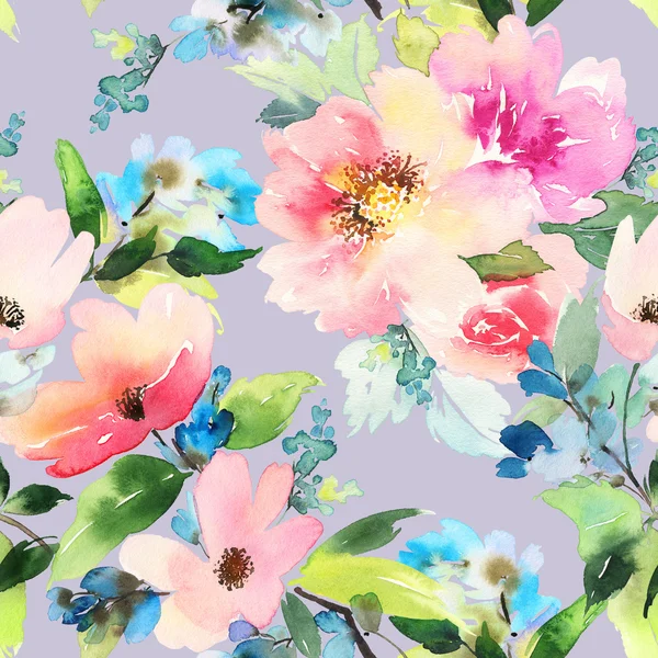 Bezešvé vzor s akvarely květin. Jemné barvy. — Stock fotografie