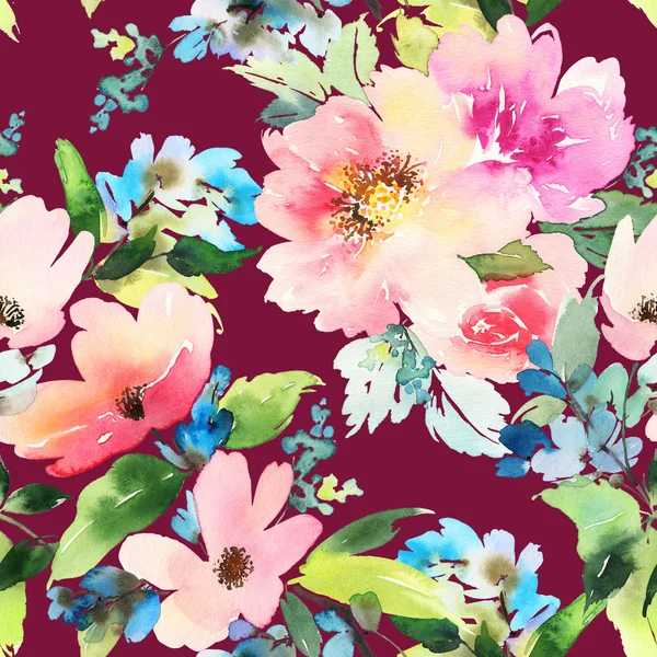 Seamless pattern with flowers watercolor. Gentle colors. Female — Stock Photo, Image