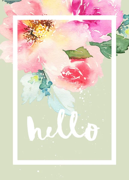 Greeting card with flowers. Pastel colors. Handmade. — Stock Photo, Image