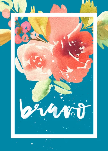 Grußkarte mit Blumen. Pastellfarben. handgefertigt. — Stockfoto