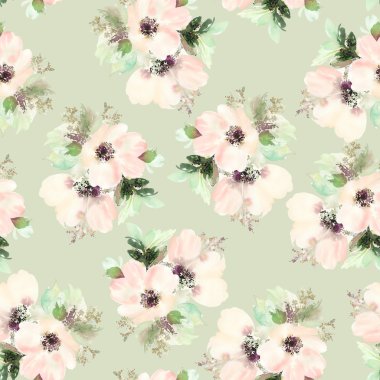 Çiçekler suluboya ile Seamless modeli. Yumuşak renkler.