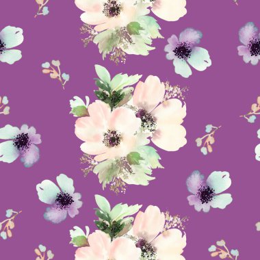 Çiçekler suluboya ile Seamless modeli. Yumuşak renkler.