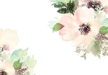 Çiçekli tebrik kartı. Pastel renkler. El yapımı. Suluboya 