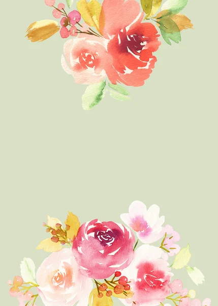 Grußkarte mit Blumen. Pastellfarben. handgefertigt. — Stockfoto