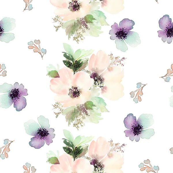 Nahtloses Muster mit Blumen Aquarell. sanfte Farben. — Stockfoto
