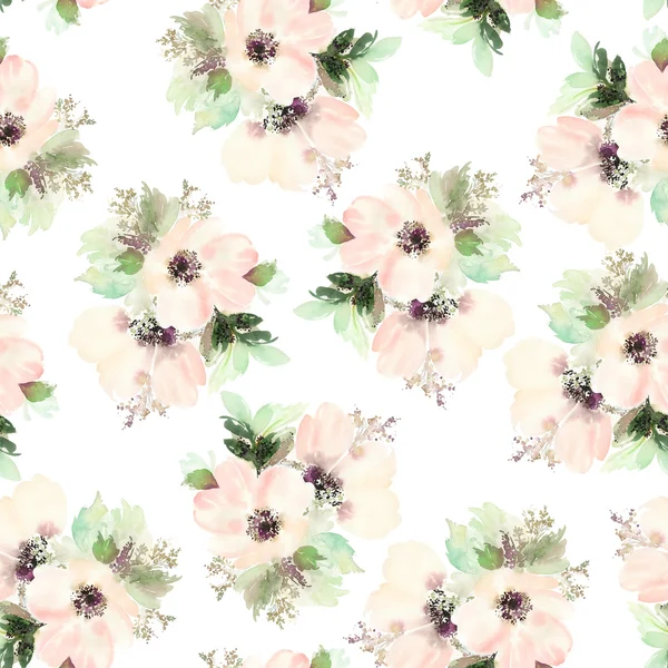 Seamless pattern with flowers watercolor. Gentle colors. — Stock Photo, Image