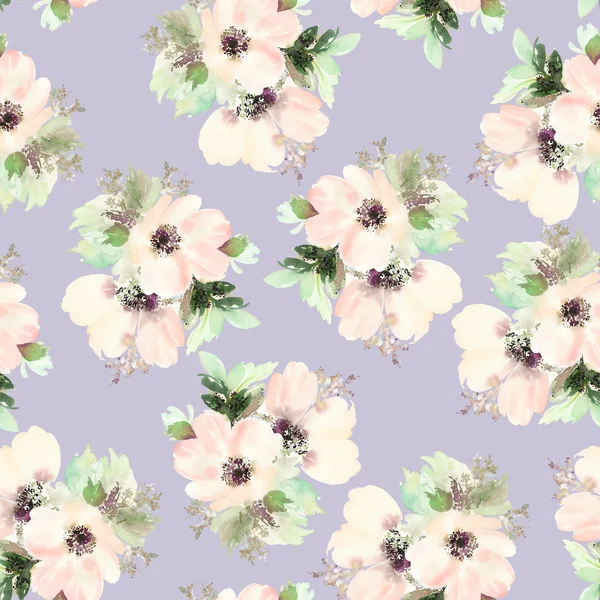 Seamless pattern with flowers watercolor. Gentle colors. — Stock Photo, Image